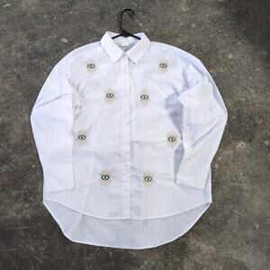 Vintage Life Olalook Eye Sequin Shirt Womens L White Long Sleeve Button Up Top